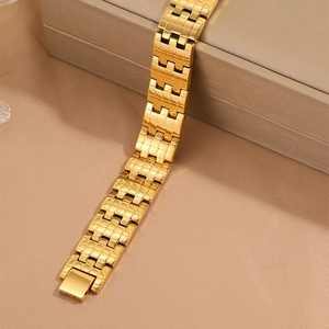Men's luxury gold titanium steel bracelet with polished multi-link chain and folding clasp