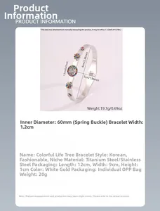 Detailed size specifications of the stainless steel Tree of Life bangle with dimensions