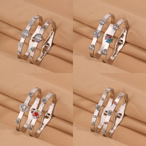 Luxury Stainless Steel Flower Bangle For Women Silver Plated Rhinestone Zircon Hinged Spring Bangle Bracelet Jewelry Gift