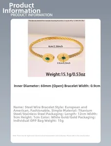 Spécifications détaillées de taille pour un bracelet jonc doré avec incrustations vertes