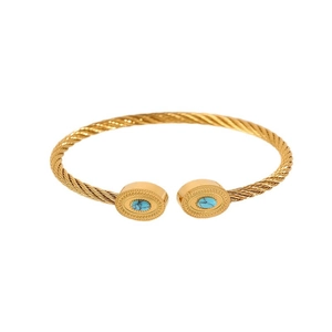 Bracelet câble en acier inoxydable doré 18K avec pierres turquoise ovales pour femme