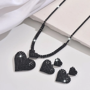 Conjunto de joyas de corazón con diamantes de imitación negros para fiesta y regalo