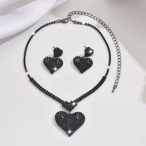 Conjunto de joyas de corazón con diamantes negros para regalo elegante de boda y fiesta