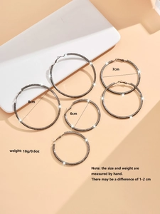 Detailed comparison of gunmetal rhinestone hoop earrings in 8cm, 7cm, and 6cm sizes