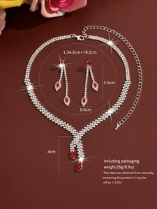 Especificaciones detalladas del conjunto de collar y pendientes de circonita roja