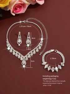 Tabla de tallas detallada para conjunto de joyas nupciales con collar y pulsera de cristal