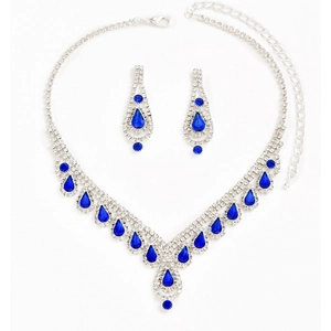 Elegante conjunto de collar y pendientes con cristales azul zafiro en forma de gota