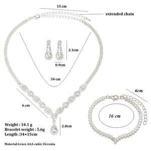 Specifiche dettagliate sulle dimensioni del set da sposa con zirconi e finitura argento