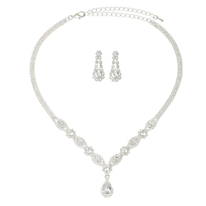 Set gioielli sposa argento con collana a V e orecchini di strass a goccia