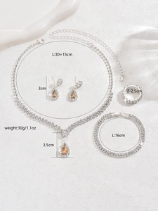 Detailed size specifications for zircon bridal jewelry set including necklace and earrings