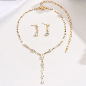 Elegant gold plated tennis chain jewelry set with cubic zirconia necklace and earrings