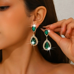 Pendientes de Gota de Agua de Cobre con Diamantes de Imitación de Lujo Estilo Africano Sobredimensionados para Boda Mujer Joyería