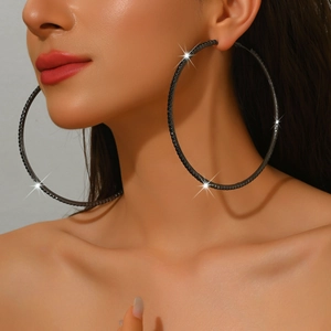 Sparkling black rhinestone oversized 8cm hoop earrings for women festive party fashion