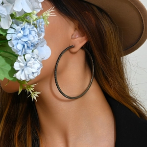 Sparkling oversized 80mm hoop earrings in gunmetal finish with black rhinestones for parties