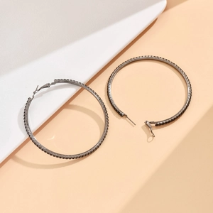 Sparkling gun black 8cm hoop earrings with full rhinestones for festive party events