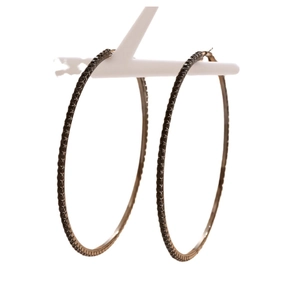 Sparkling 8cm large hoop earrings with black rhinestones on a gold metal base