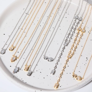 Titanium steel necklaces with oval and geometric zircon pendants in gold and silver finish