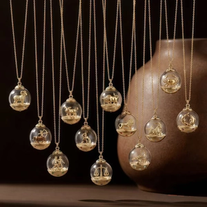 Collier Pendentif Zodiaque en Cuivre Plaqué Or 14K pour Femme Sphère en Verre Micro Gravé Bijoux Astrologiques Cadeau Anniversaire