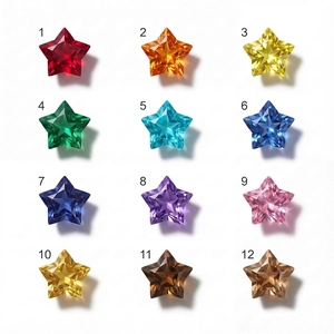 Macro view of twelve colorful star-shaped crystals with faceted cuts for jewelry making
