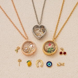 18K Gold Plated Copper Floating Locket Necklace Transparent Glass Pendant Heart Round DIY Enamel Charms For Women Fashion Jewelry Gift