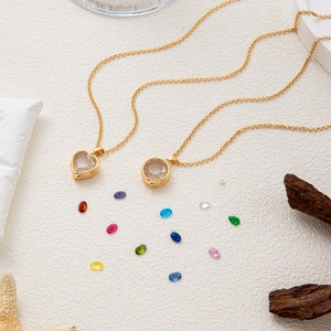 Retro 18k gold plated locket necklaces with clear heart and round charms and colored gems