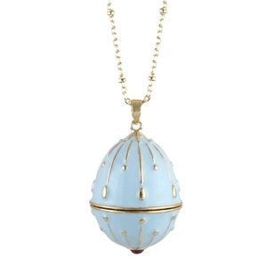 Vintage light blue enamel locket necklace with gold filigree and floral design