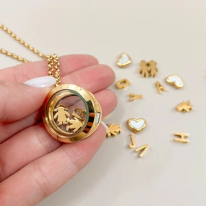 18K Gold Plated Copper Locket Necklace DIY Transparent Floating Charm Pendant For Women Retro Memorial Jewelry Gift
