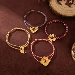 Handmade braided 18k stainless steel bracelets with moon and heart gold charms