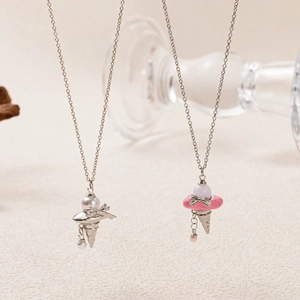 Collana con fiocco carino con perla e ciondolo a cono gelato da donna in argento