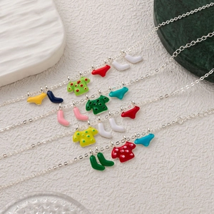 Creative Enamel Colorful Clothing Pendants Necklace Bracelet Set Gold Plated Copper Jewelry Laundry Theme Socks Shirt Jewelry For Women