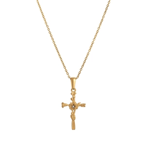 Collier vintage plaqué or 18K avec pendentif croix artistique et détail en zircone