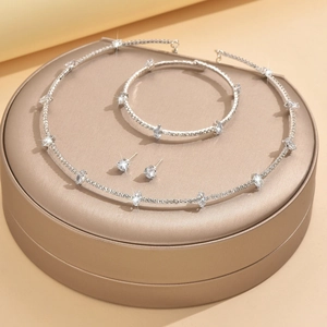 French style jewelry set with crystal necklace, bracelet and earrings for formal dresses