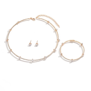 Luxury geometric zircon jewelry set including heart necklace, bracelet, and stud earrings