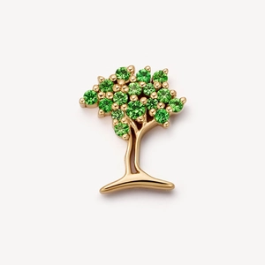 Elegant 18k gold plated tree pendant with sparkling green zircon leaves on white background