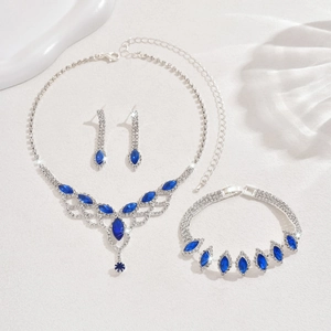 Elegant bridal jewelry set with sapphire blue teardrop crystals and silver choker necklace