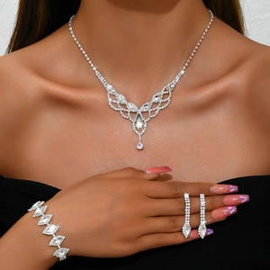 Elegant bridal jewelry set with sparkling teardrop necklace bracelet and earrings