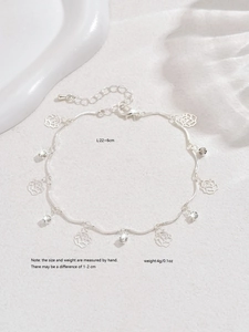 Bracelet de cheville argenté avec breloques roses et zircons, longueur 22+6cm