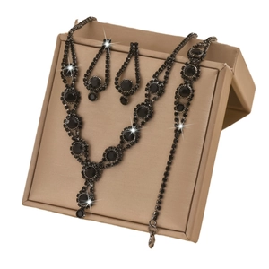 Gothic black rhinestone Halloween bridal jewelry set with necklace and drop earrings