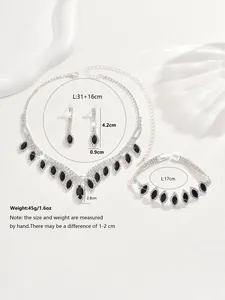 Detailed size chart for black gemstone bridal necklace, earrings and bracelet set