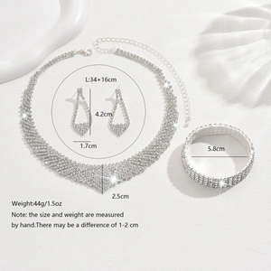 Elegant rhinestone necklace and earring jewelry set with bracelet for bridal party gift