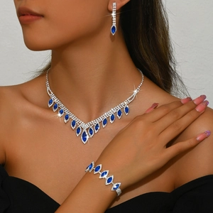 Sparkling silver bridal jewelry set with navy blue stones for weddings and parties