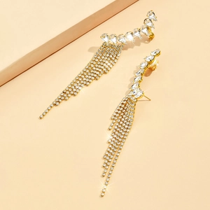Luxurious long tassel ear cuffs with sparkling crystals and gold plating in 2024 style