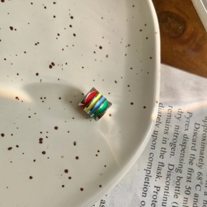 Rainbow striped enamel bead pendant in silver-tone metal for fashion jewelry necklaces