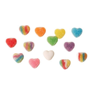 Bonbons gélifiés en forme de cœur avec enrobage de sucre et couleurs vives assorties