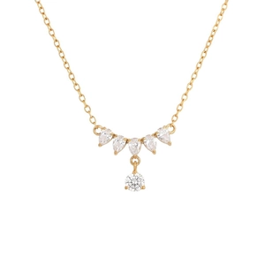 Collana a ventaglio in oro 18 carati con ciondoli in zirconia cubica a goccia e tondi