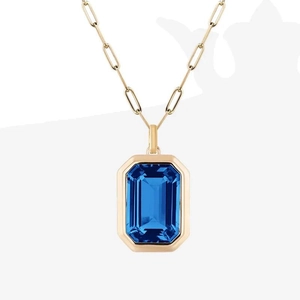 Square blue zircon pendant on a gold-plated stainless steel paperclip chain necklace