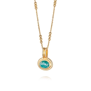 Elegant multi-layer gold plated bead chain necklace with oval gemstone pendant