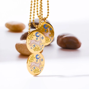 18K gold plated titanium rabbit tarot pendant necklace with beaded chain on white background