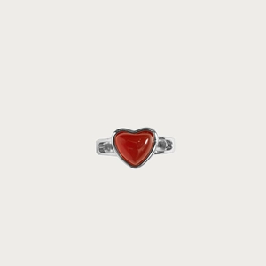 Vintage-Ring aus Titanstahl mit rotem Herz-Achat und verstellbarem offenem Design