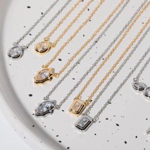 Minimalist titanium steel necklaces with cubic zirconia pendants in gold and silver